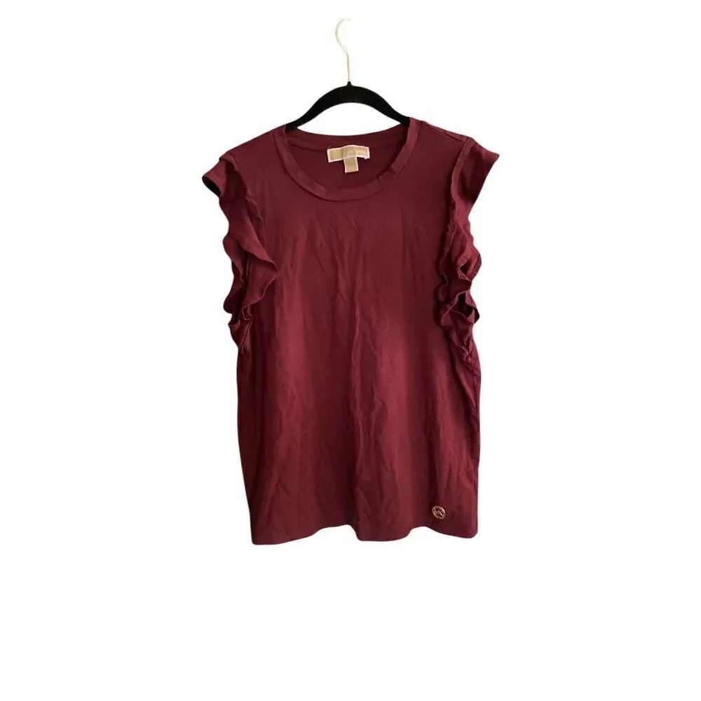 Michael Michael Kors women’s red/burgundy, Sleeveless ruffle, trim top S/